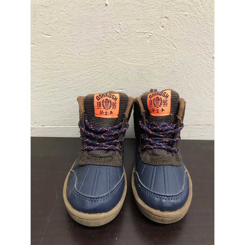 OshKosh BGosh Grayson-B Boys Toddler Duck Boot 10 Navy Brown Winter Boots LaceUp